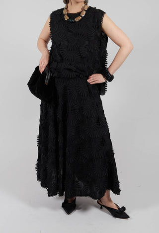 Nova Cotton Skirt with Embossed Flowers in Black