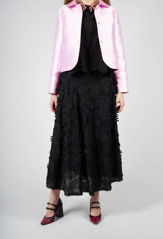 Nova Cotton Skirt with Embossed Flowers in Black