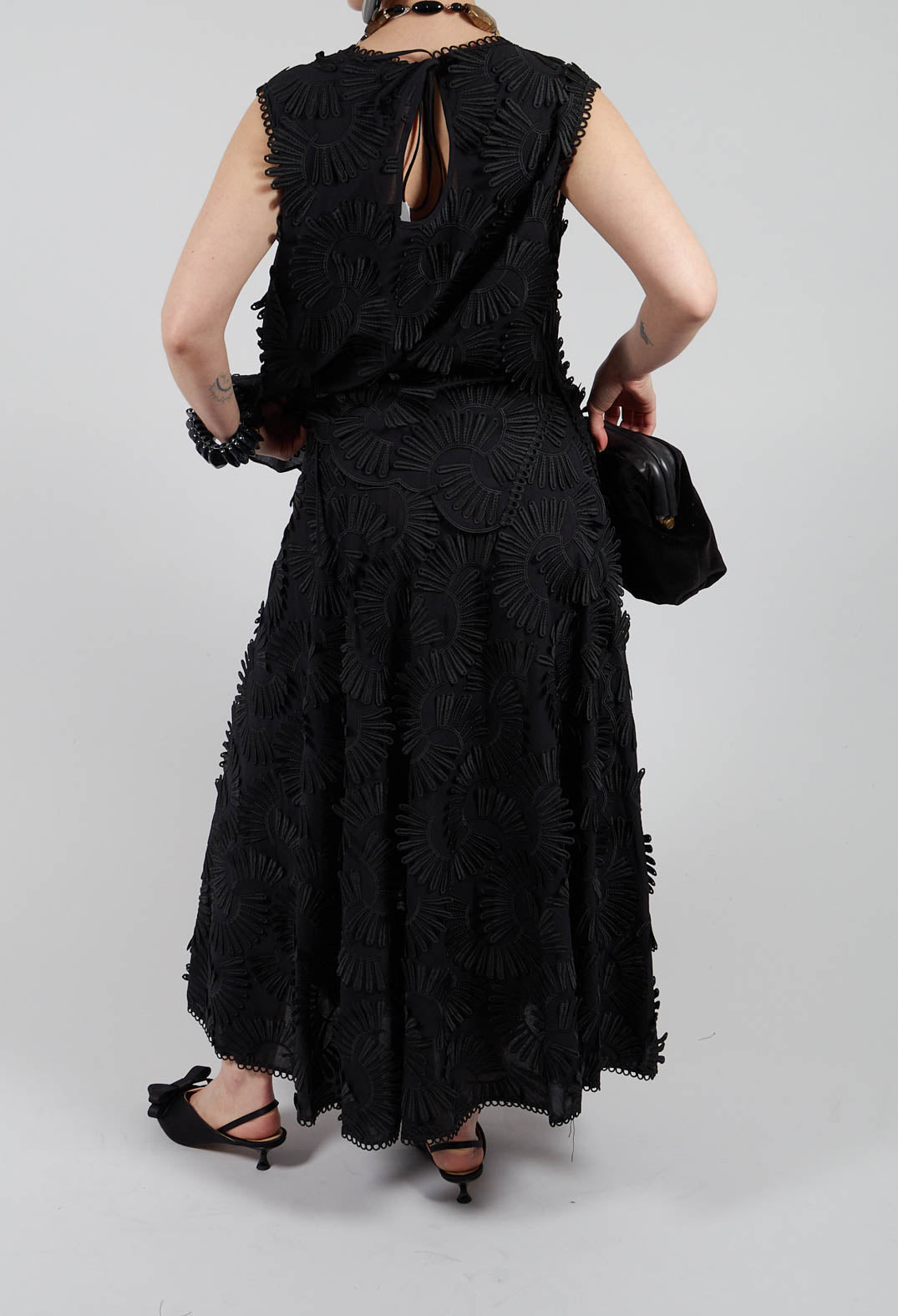 Nova Cotton Skirt with Embossed Flowers in Black