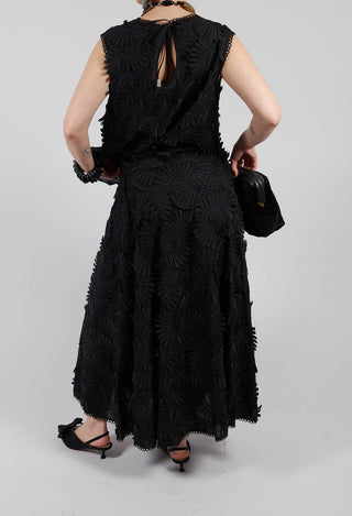 Nova Cotton Skirt with Embossed Flowers in Black