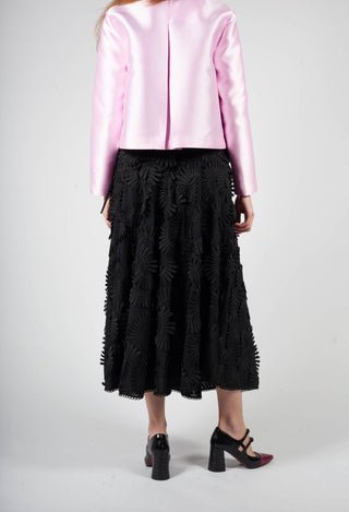 Nova Cotton Skirt with Embossed Flowers in Black