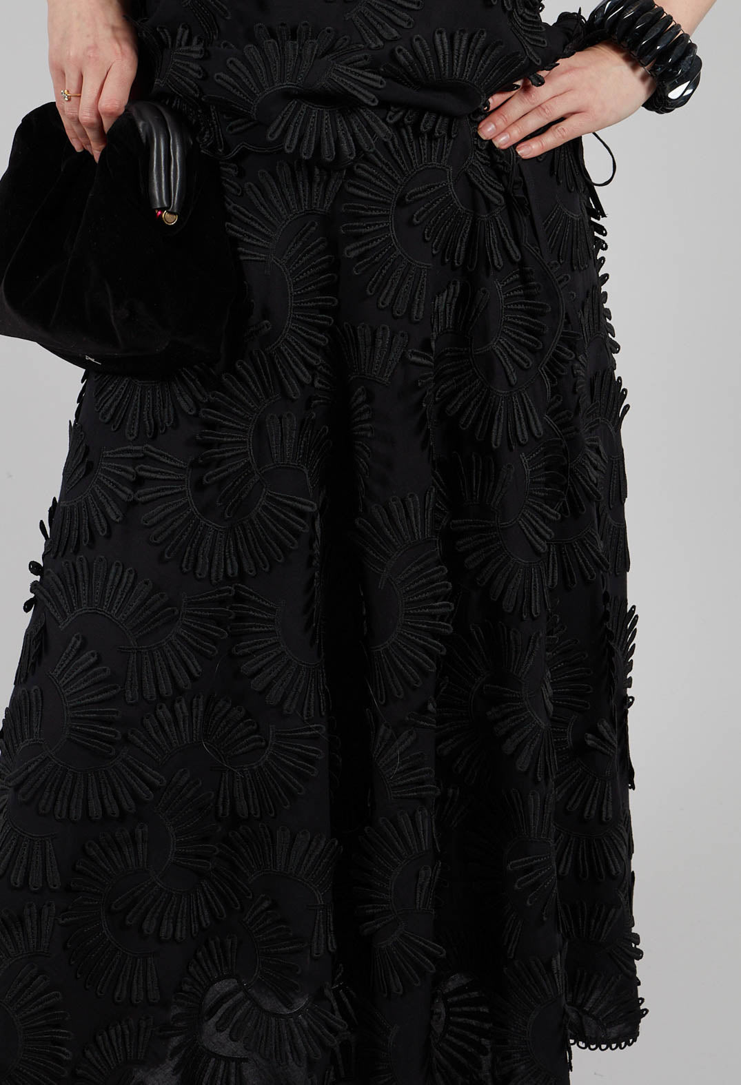 Nova Cotton Skirt with Embossed Flowers in Black