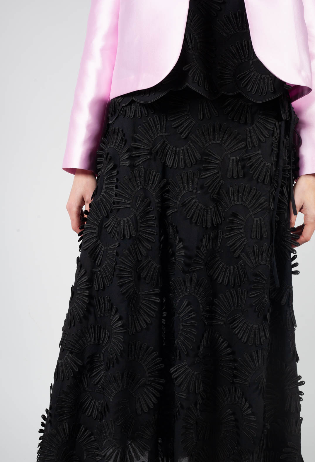 Nova Cotton Skirt with Embossed Flowers in Black