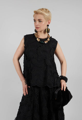 Nova Cotton Top with Embossed Flowers in Black