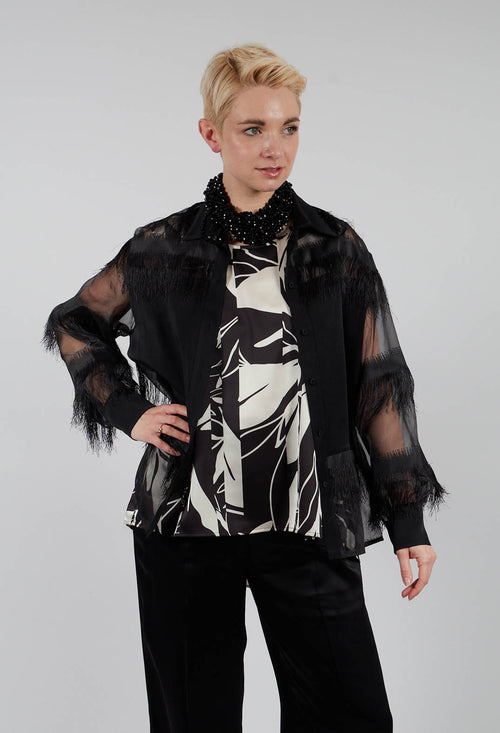 Alida Lightweight Shirt with Fringes in Black