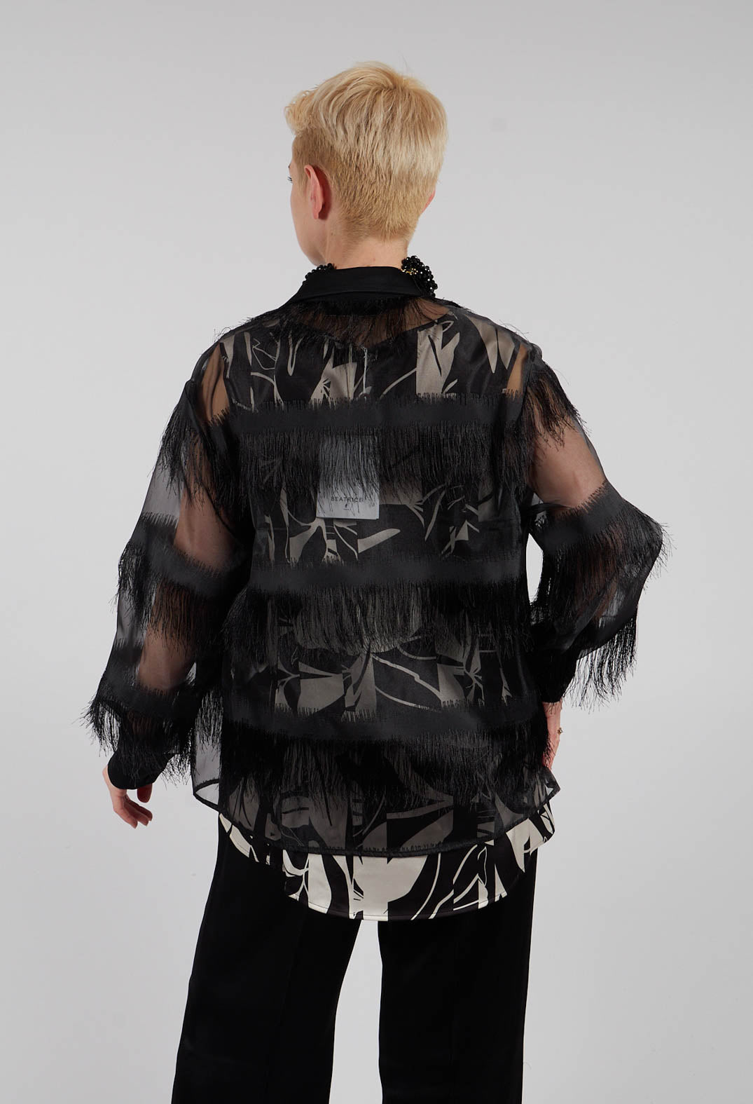 Alida Lightweight Shirt with Fringes in Black
