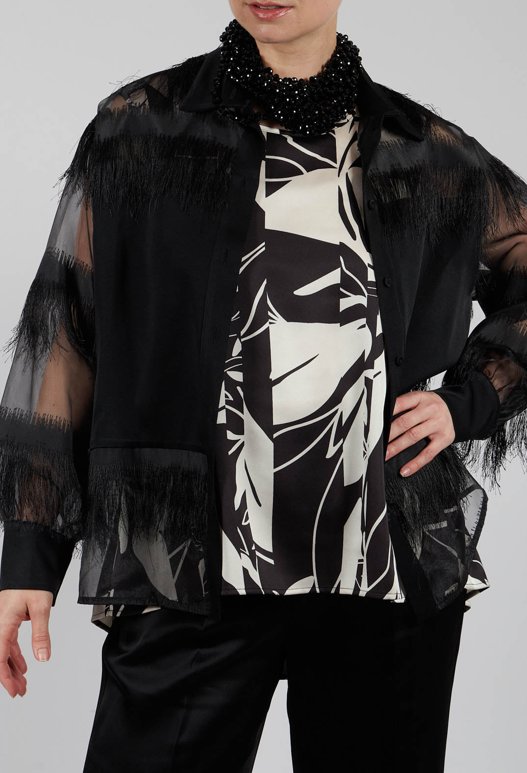 Alida Lightweight Shirt with Fringes in Black