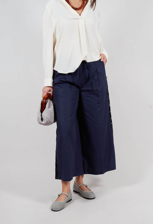 Vega Wide Leg Trousers with Lace Insert in Eclipse