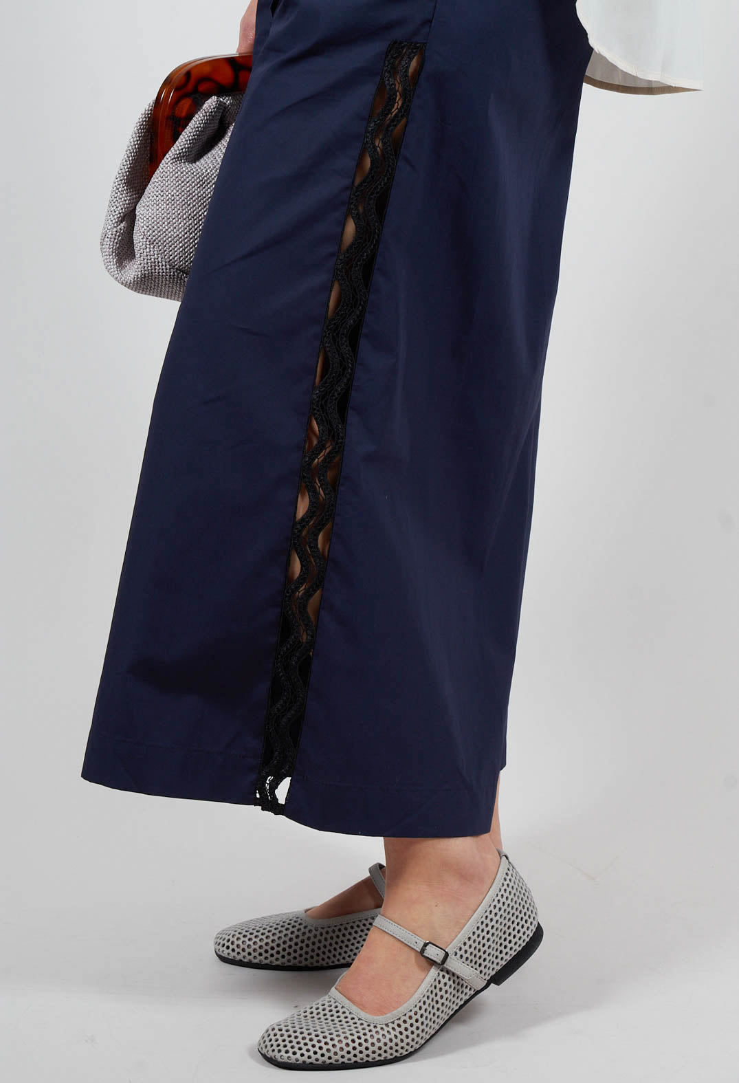 Vega Wide Leg Trousers with Lace Insert in Eclipse