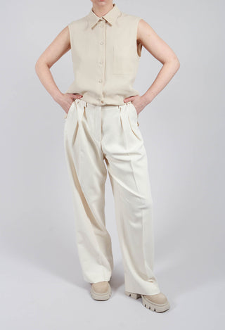 Mira Wide Leg Trousers with Pleats in Sea Salt