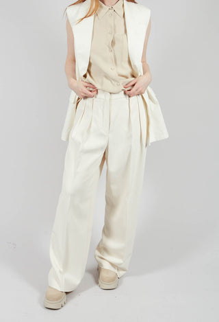 Mira Wide Leg Trousers with Pleats in Sea Salt