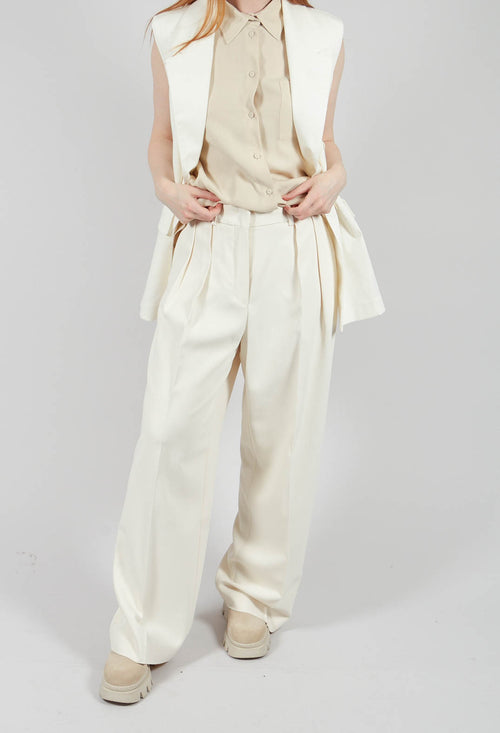 Mira Wide Leg Trousers with Pleats in Sea Salt