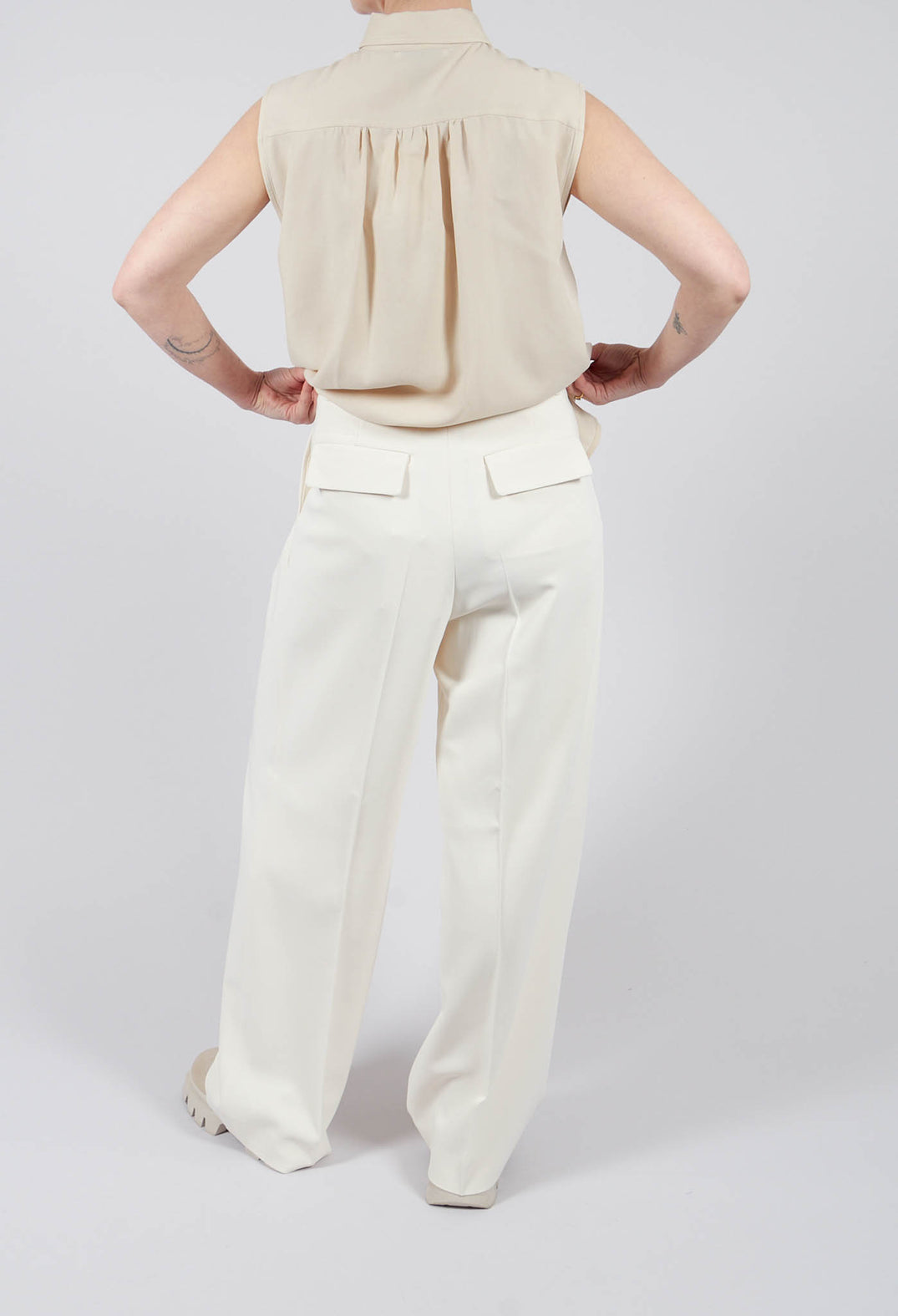 Mira Wide Leg Trousers with Pleats in Sea Salt