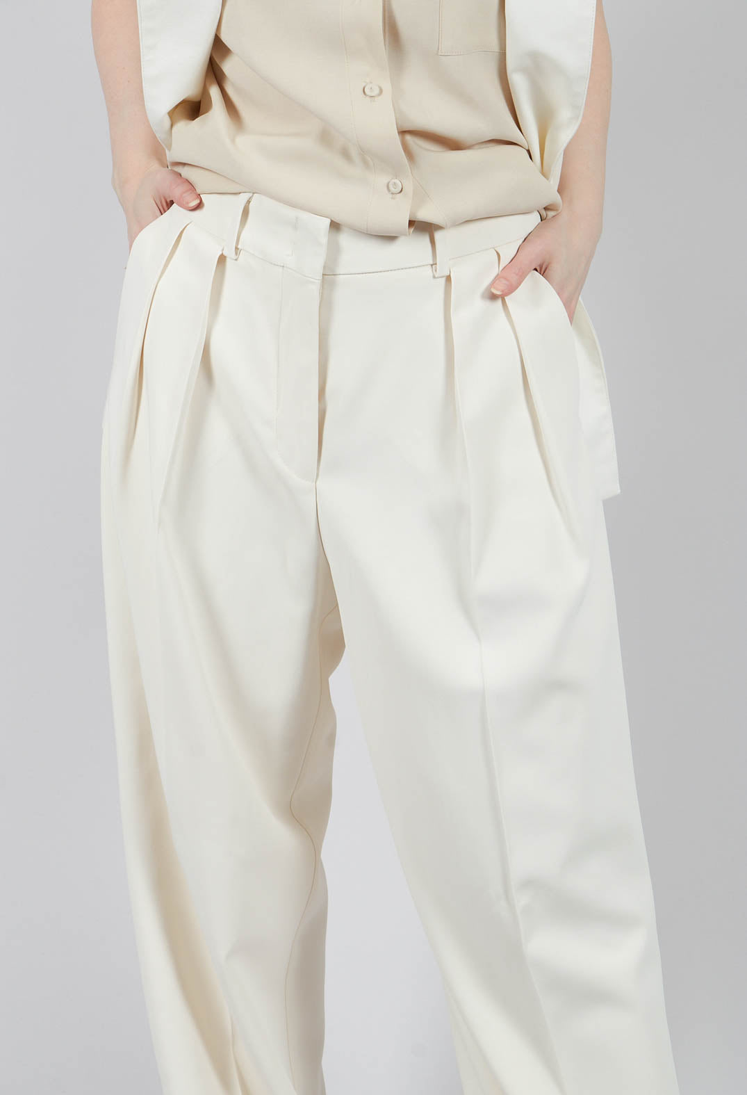 Mira Wide Leg Trousers with Pleats in Sea Salt