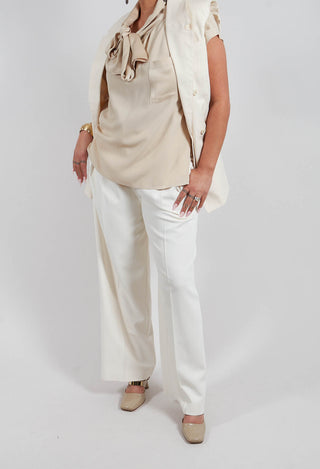 Mira Wide Leg Trousers with Pleats in Sea Salt