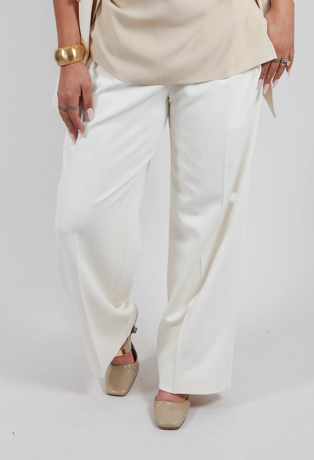 Mira Wide Leg Trousers with Pleats in Sea Salt
