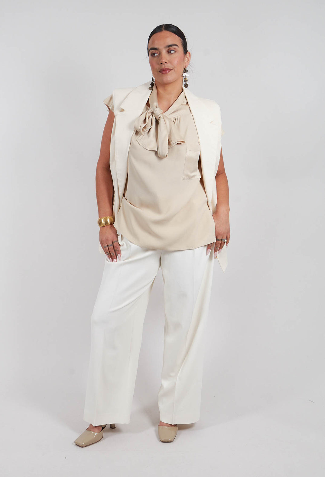 Mira Wide Leg Trousers with Pleats in Sea Salt