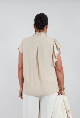 Aura Satin Asymmetrical Blouse in Sea Salt