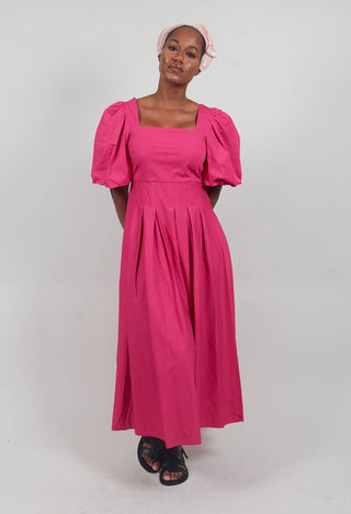 Cotton Poplin Pleated Dress in Party Punch