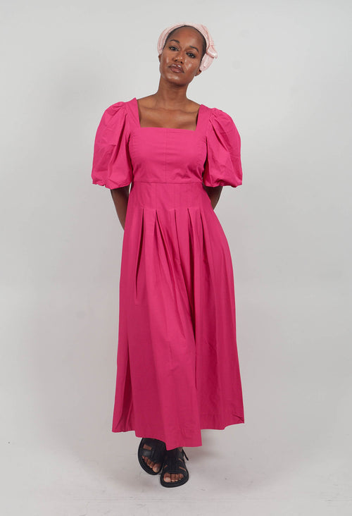 Cotton Poplin Pleated Dress in Party Punch