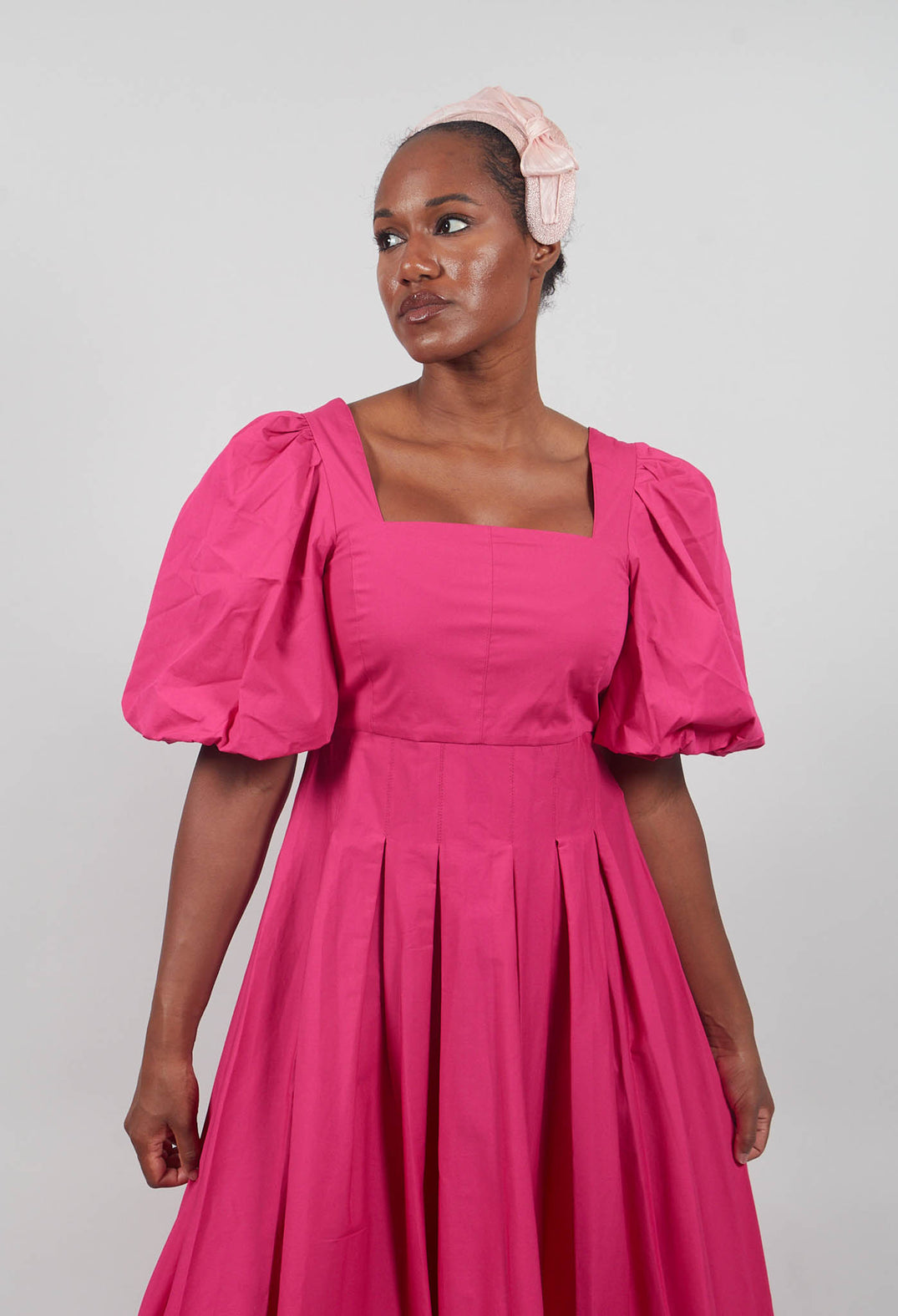 Cotton Poplin Pleated Dress in Party Punch