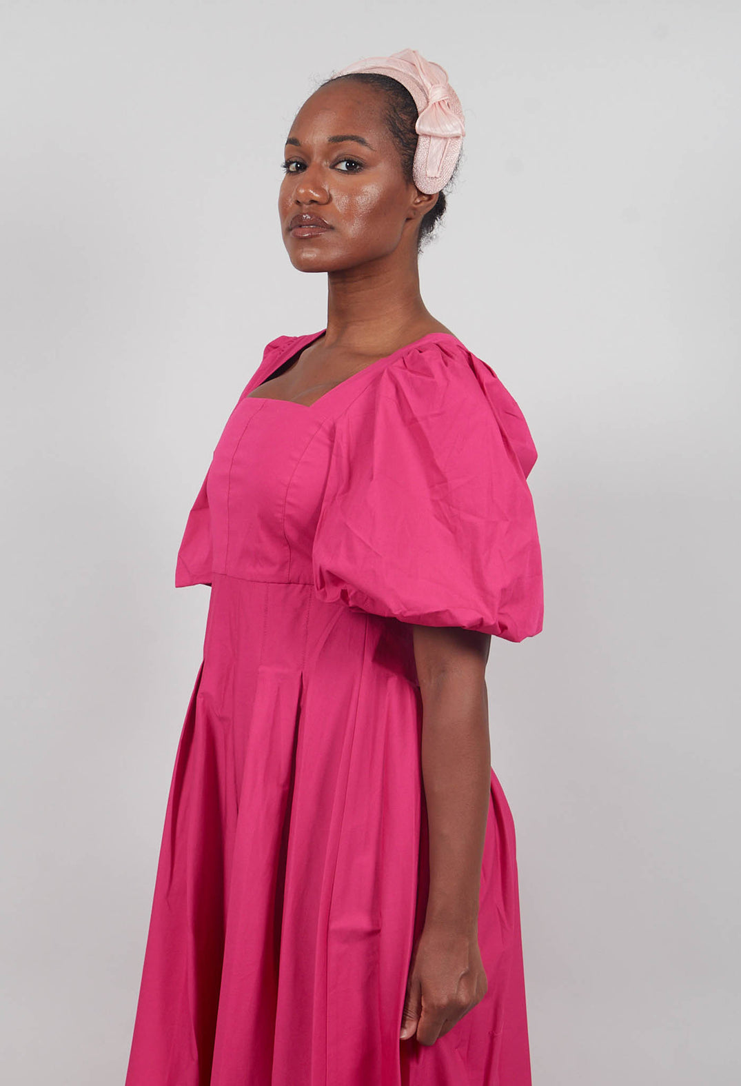 Cotton Poplin Pleated Dress in Party Punch