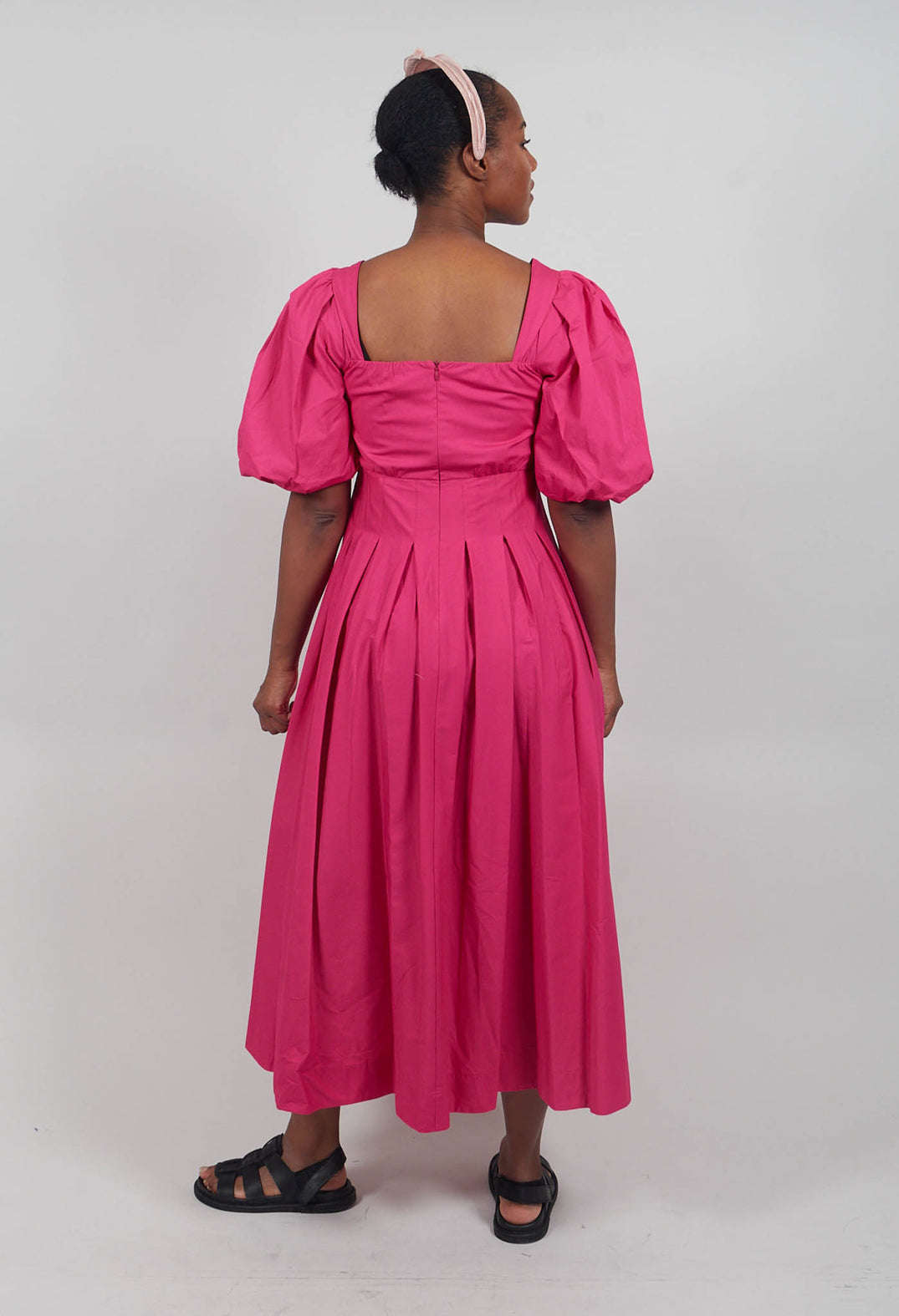 Cotton Poplin Pleated Dress in Party Punch