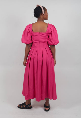 Cotton Poplin Pleated Dress in Party Punch