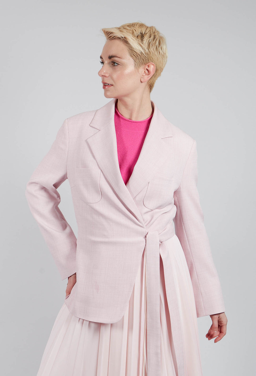 Blazer Dress with Pleated Skirt in Flamingo