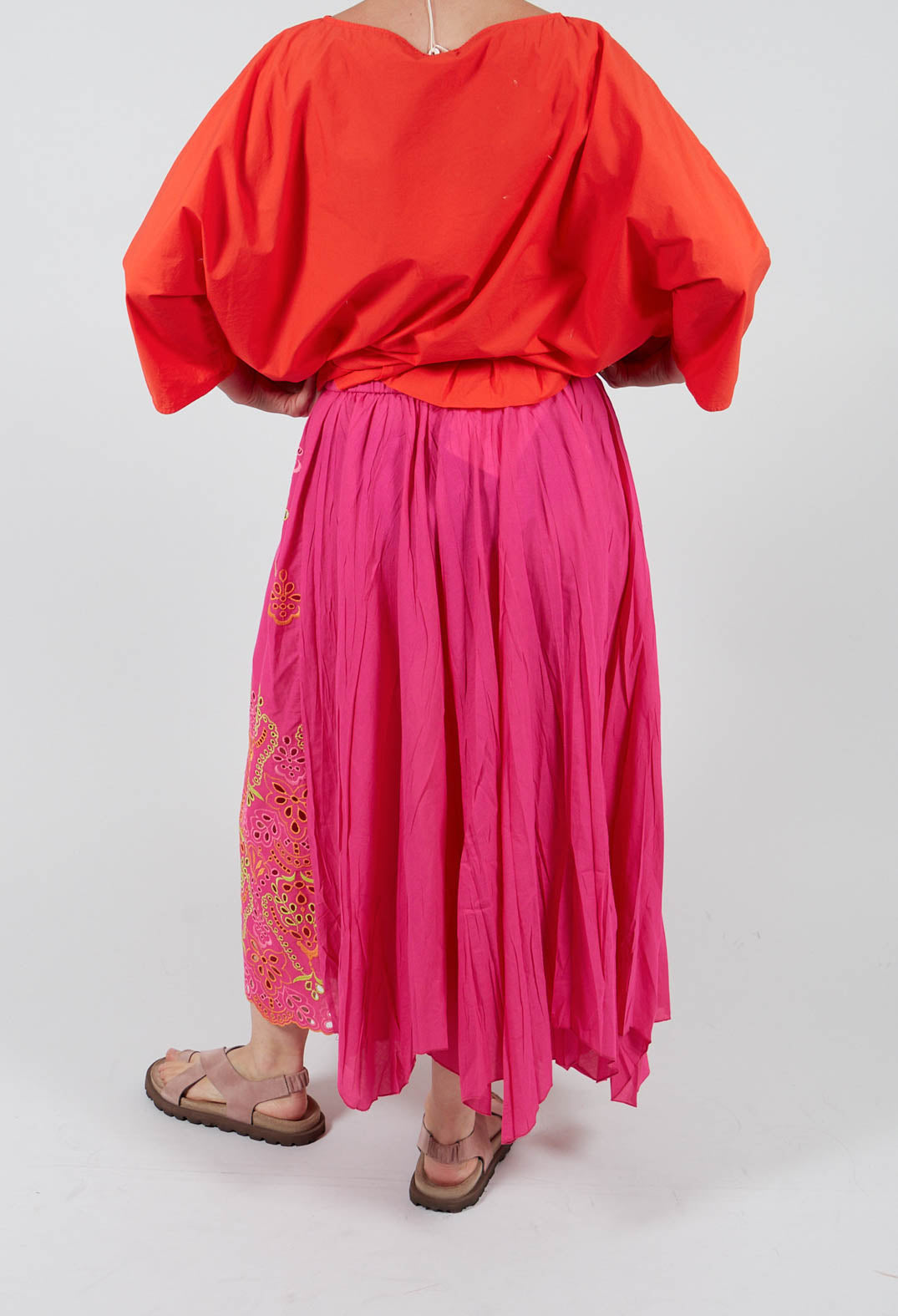 Pleated Skirt with Sangallo Embroidery in Party Punch