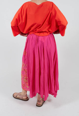 Pleated Skirt with Sangallo Embroidery in Party Punch