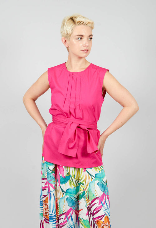 Cotton Poplin Top with Belt in Party Punch