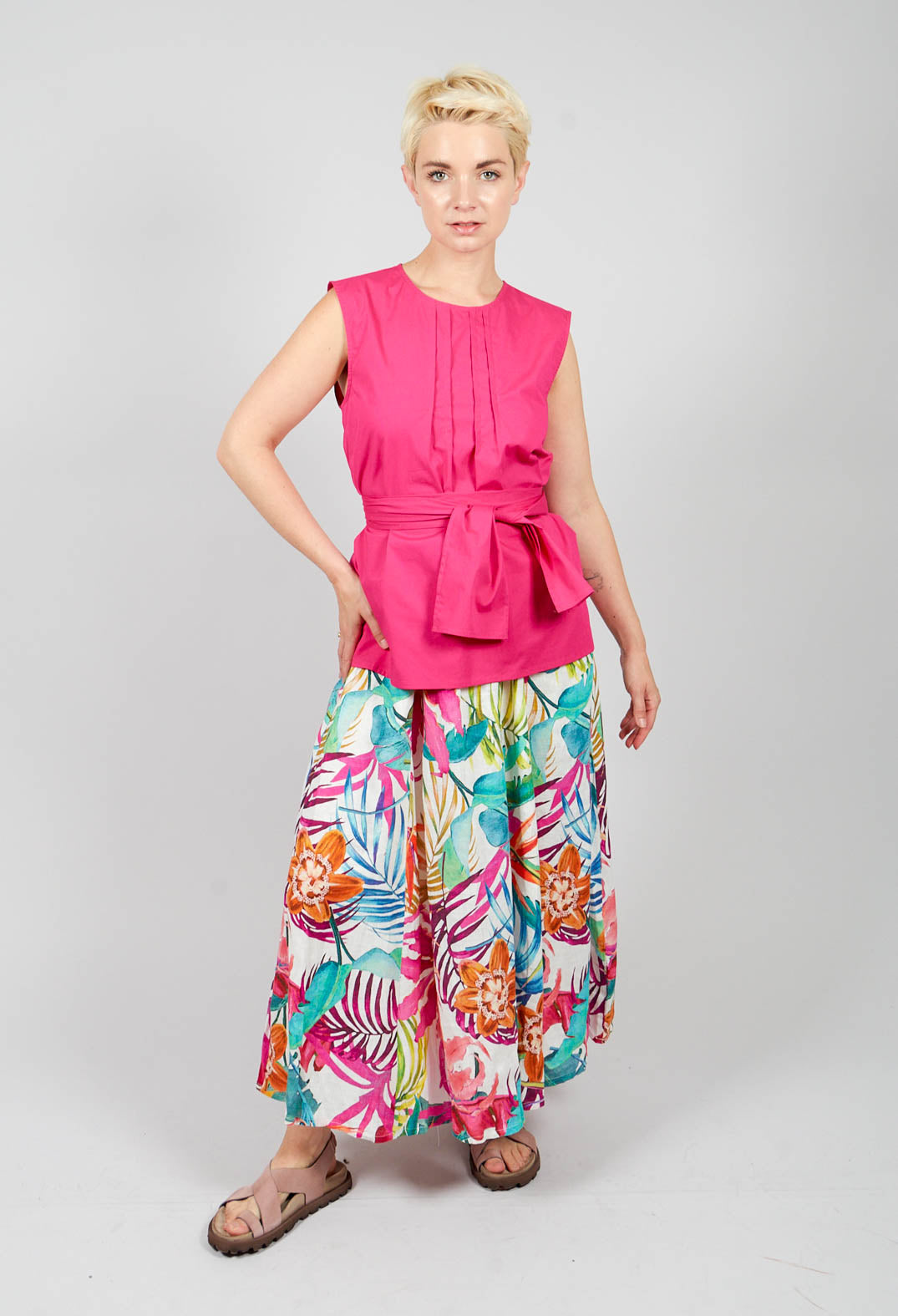 Printed Linen Maxi Skirt in Multi