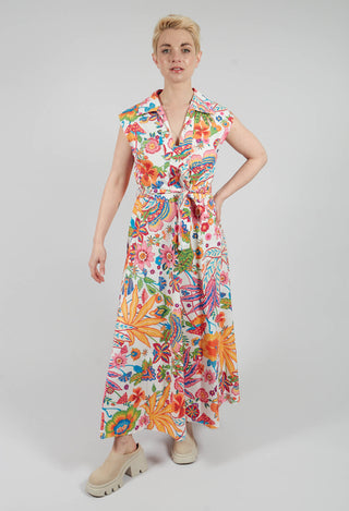 Rumba Printed Midi Dress in White