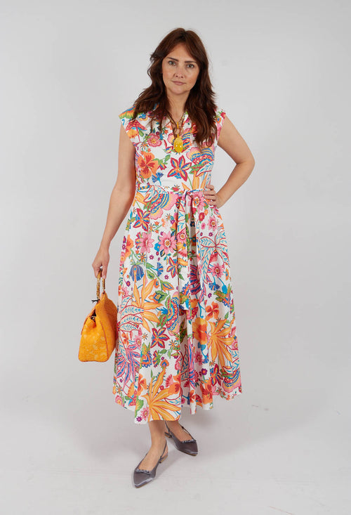 Rumba Printed Midi Dress in White