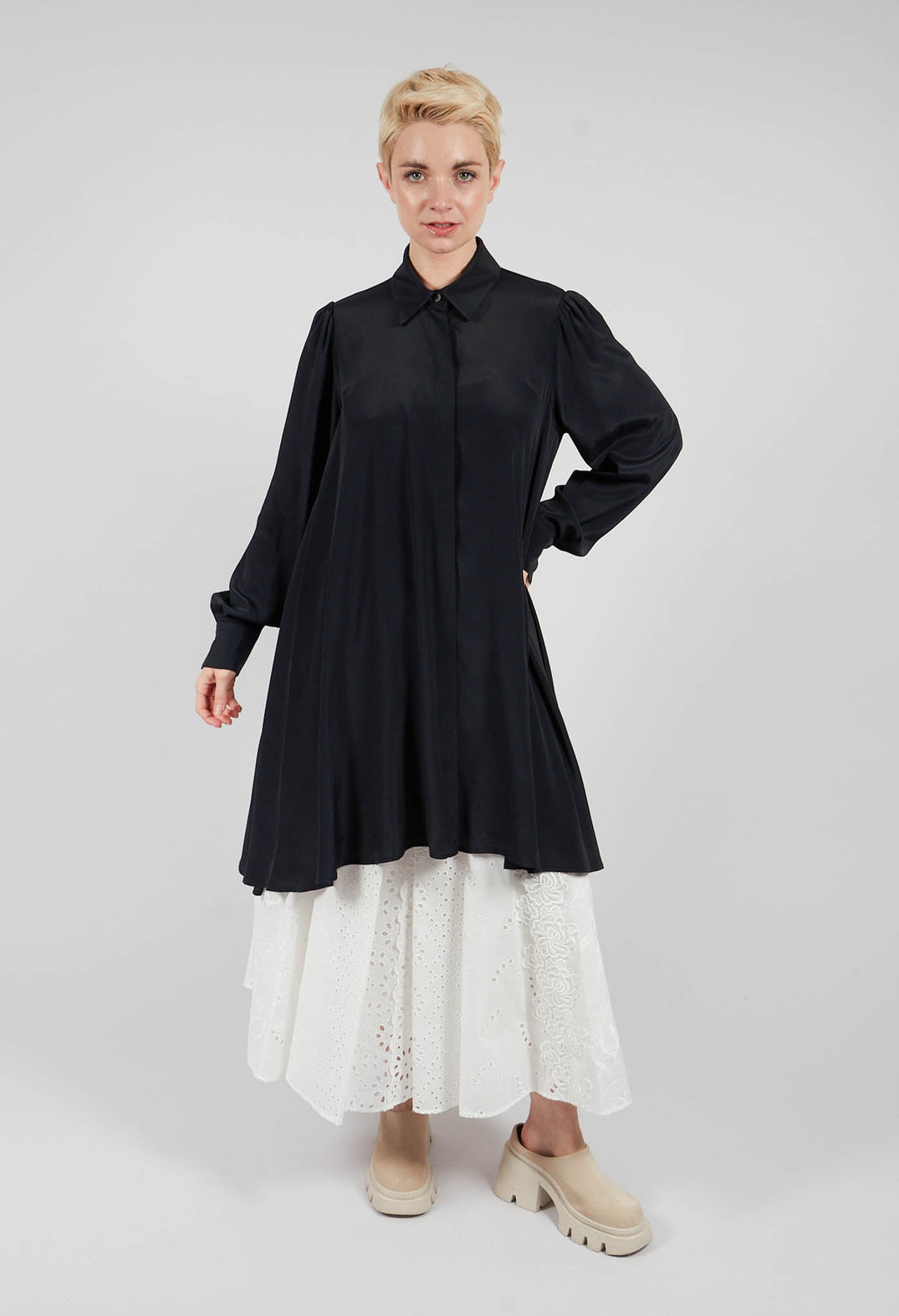 Short Silk Blend Dress in Black