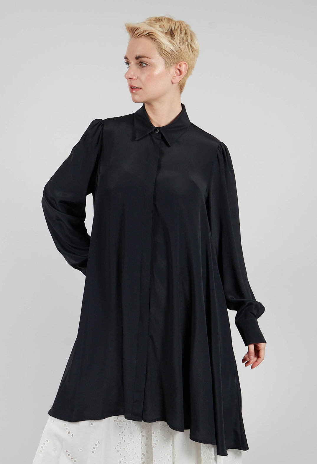 Short Silk Blend Dress in Black