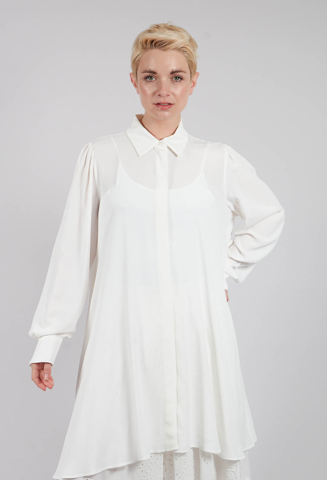 Short Silk Blend Dress in White