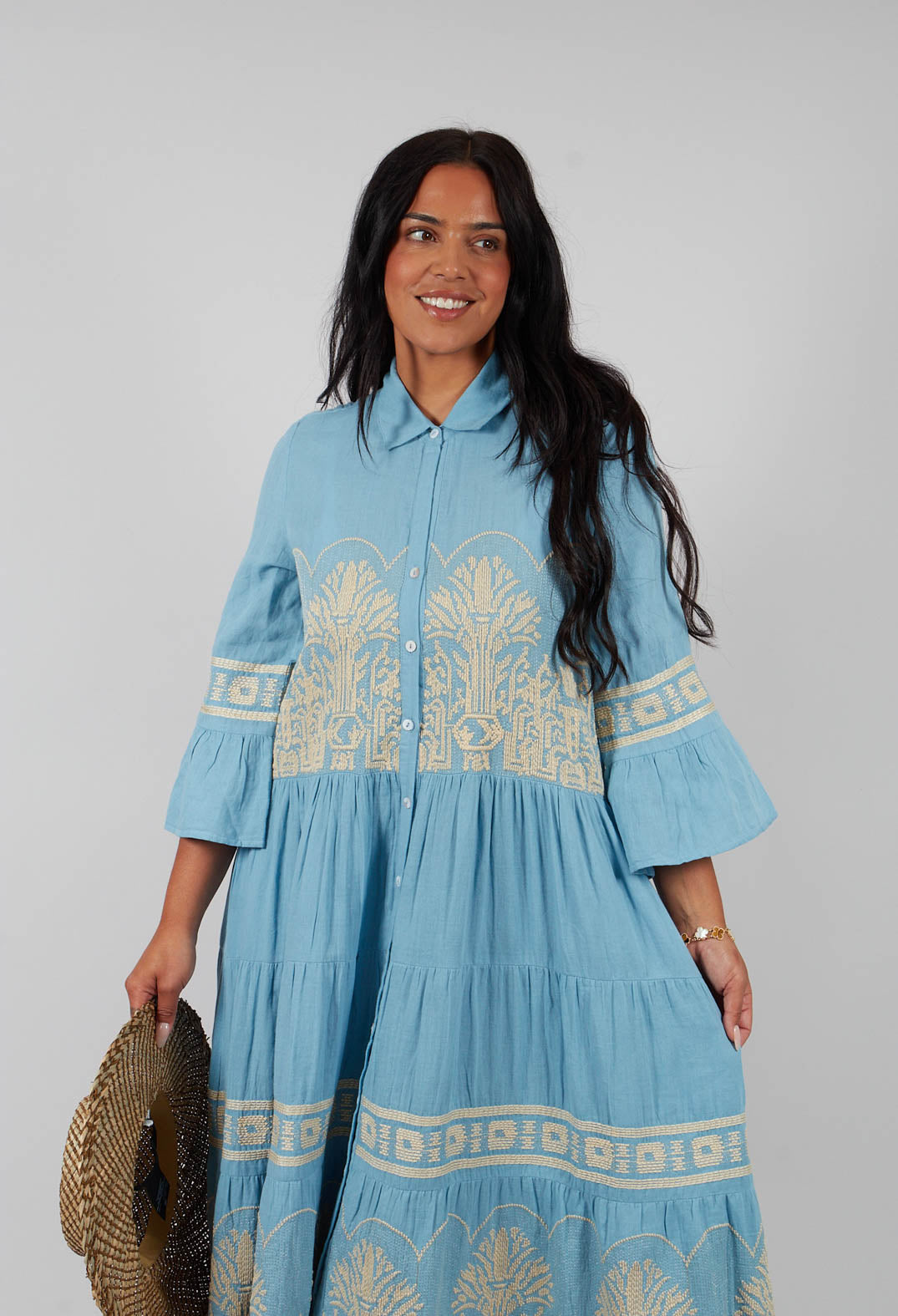 Rythme Dress in Blue & Beige
