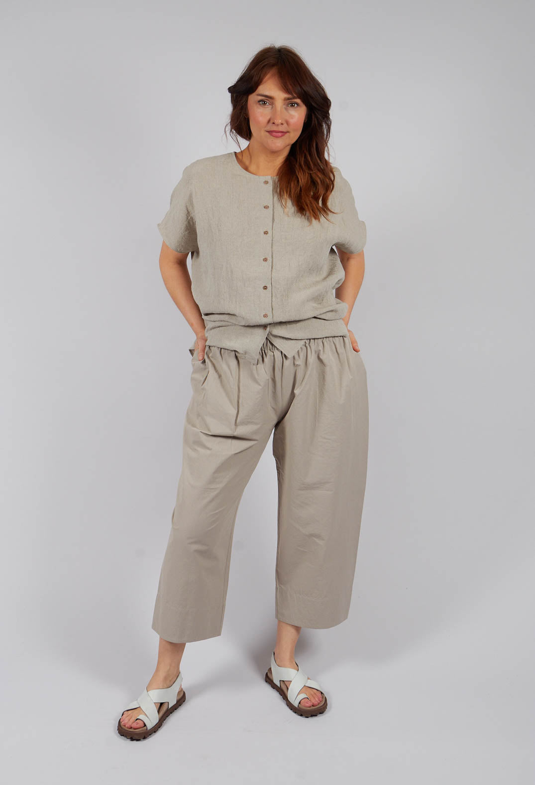 Cropped Wide Leg Trouser in Ecru