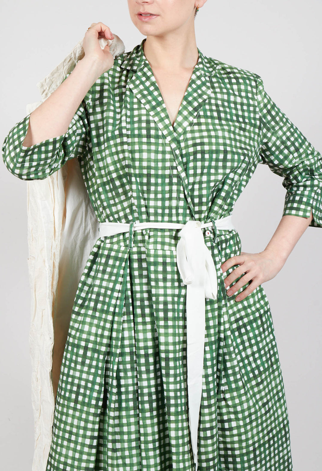 Delmira Printed Dress in Green Check