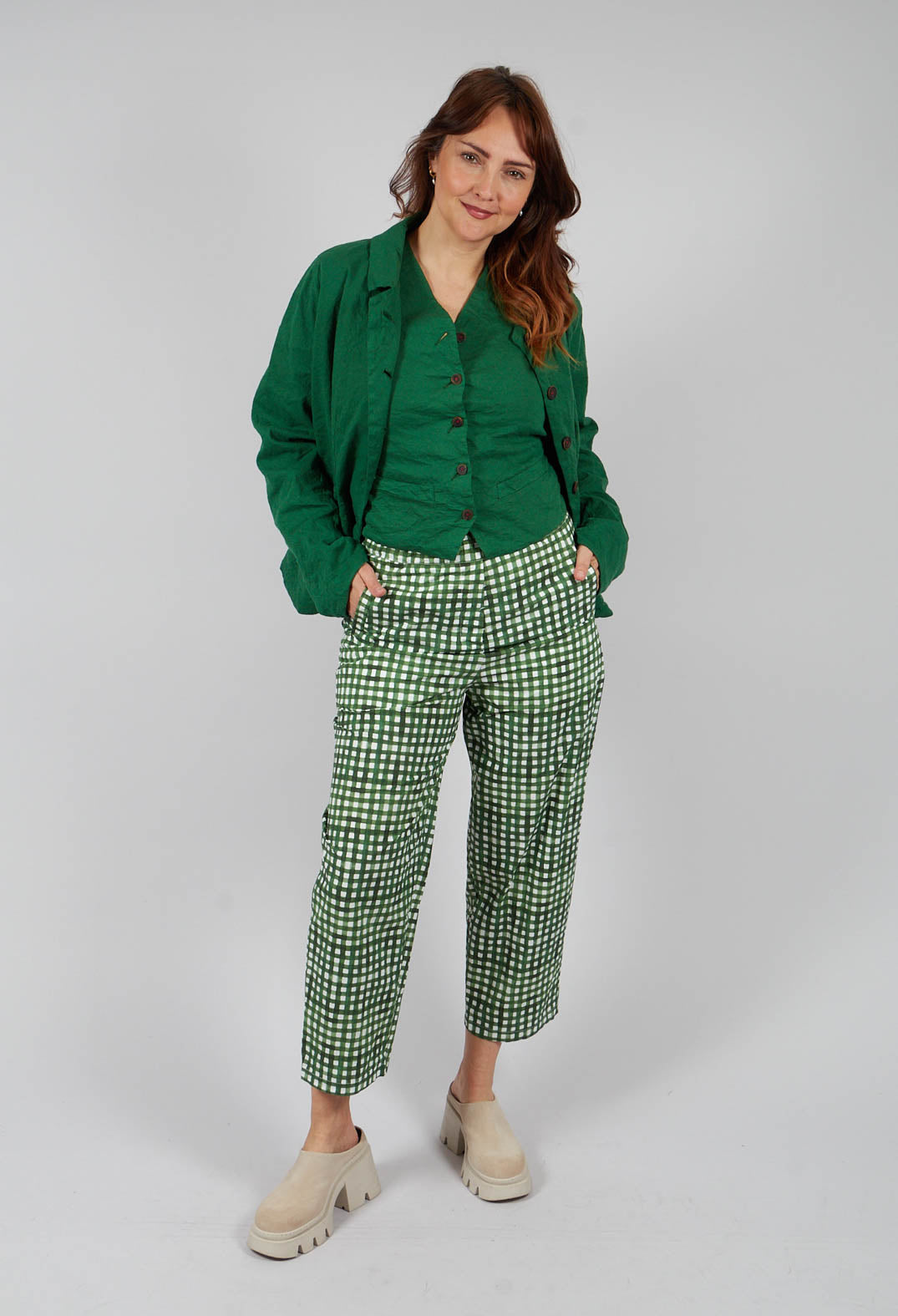 Potamia Printed Trousers in Green Check