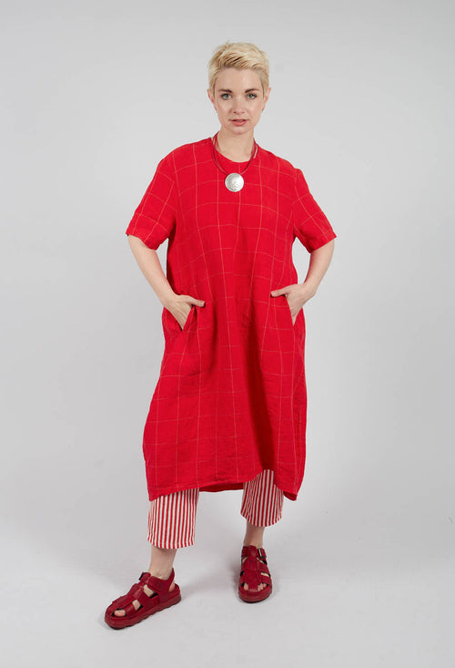 Short Sleeved Linen Dress in Stripes