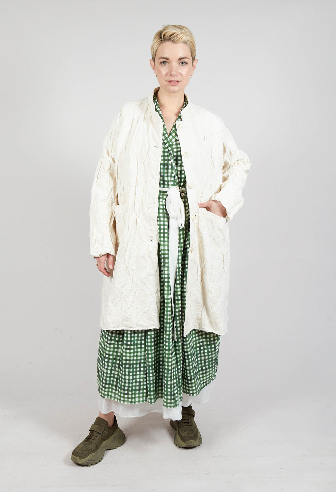 Crinkle Fabric Coat in Chalk