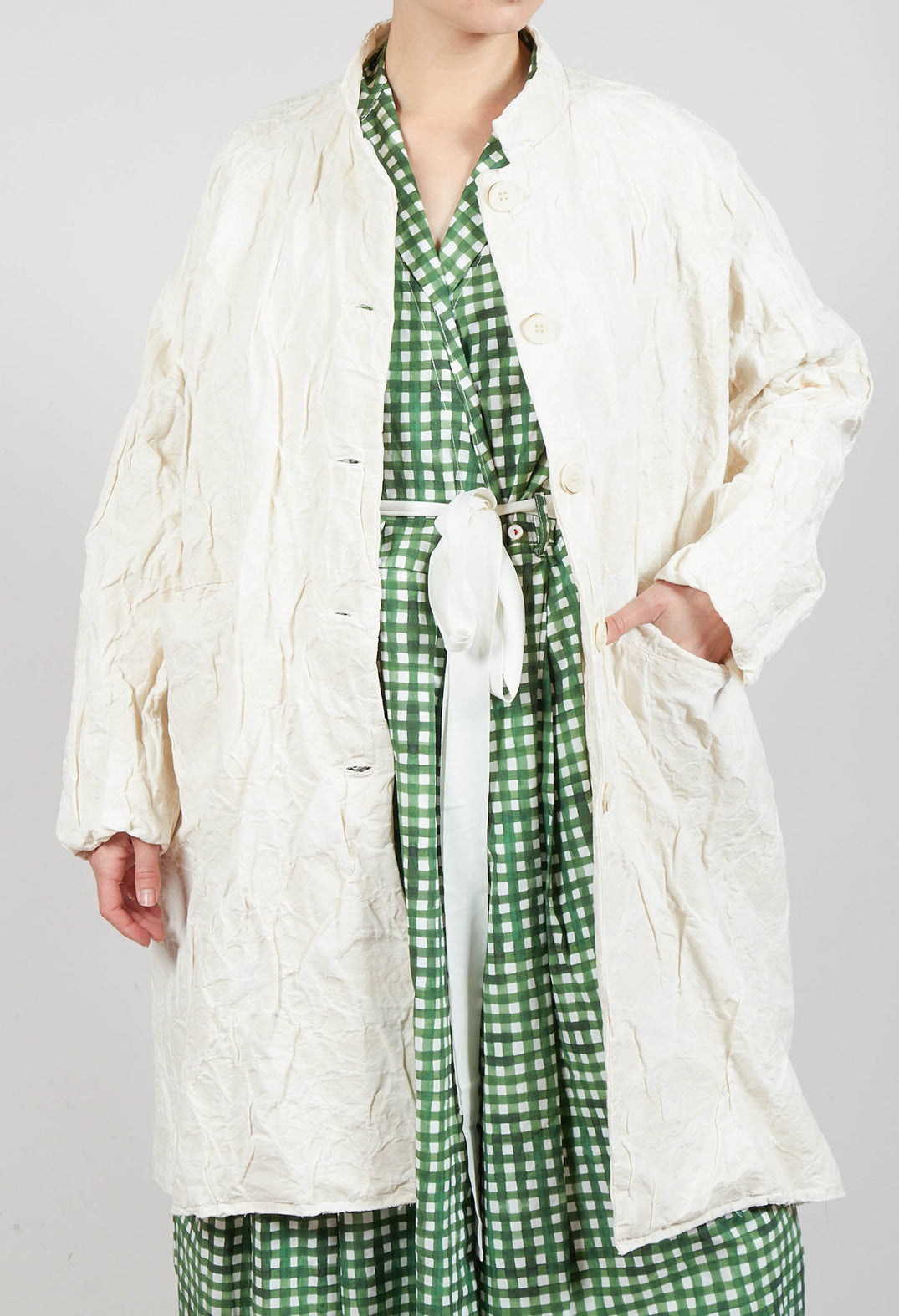 Crinkle Fabric Coat in Chalk