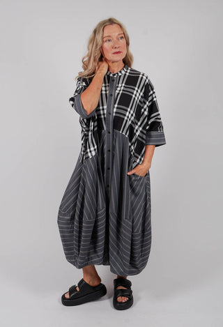 Check Shirt Dress in Black and White