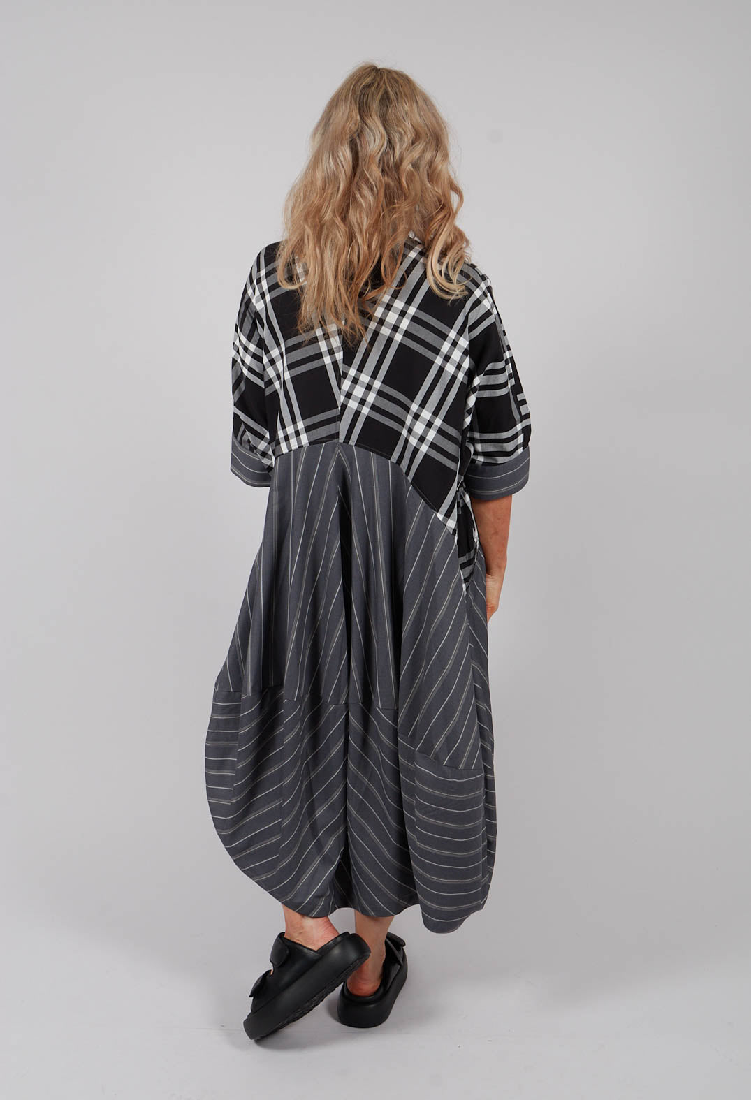 Check Shirt Dress in Black and White