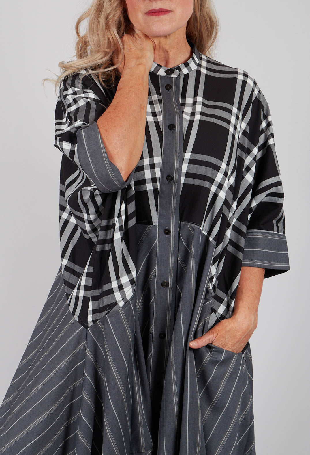 Check Shirt Dress in Black and White