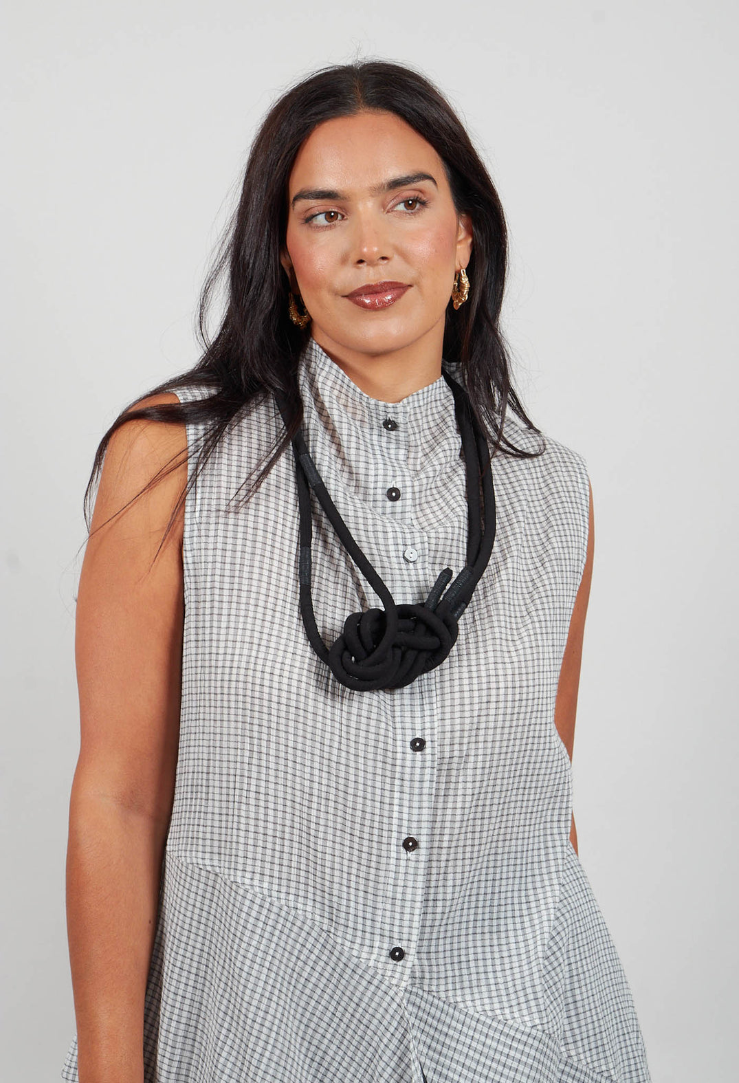 Longline Sleeveless Shirt in White Check