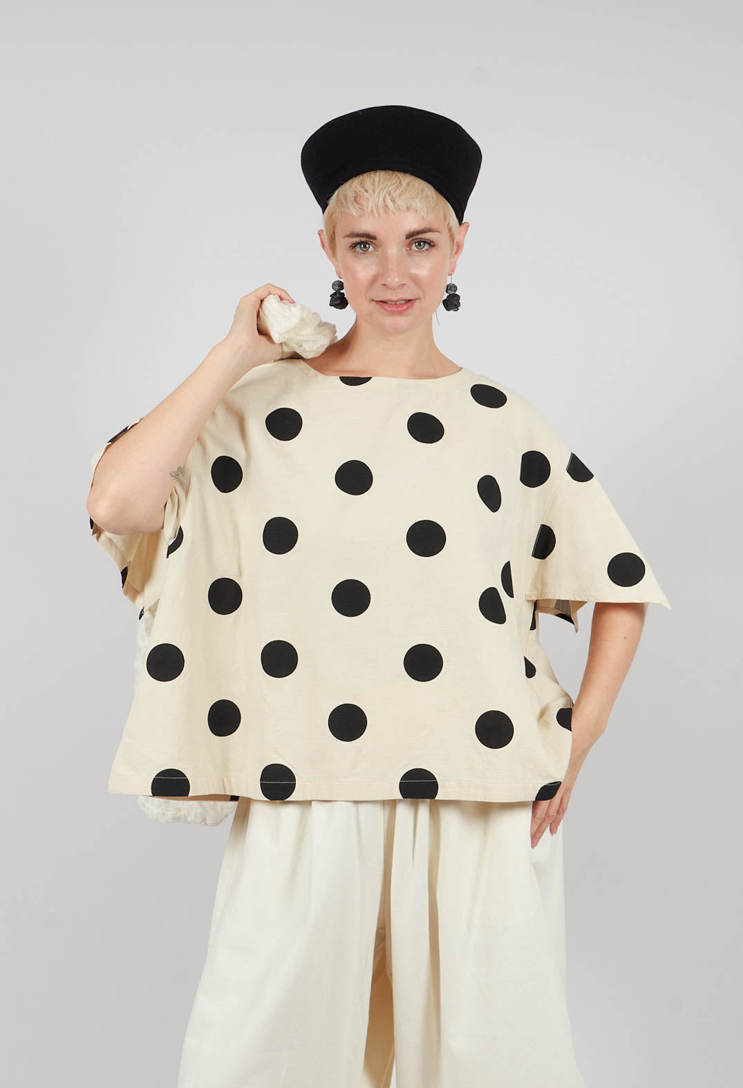 Spotted Short Sleeve Top in Brown